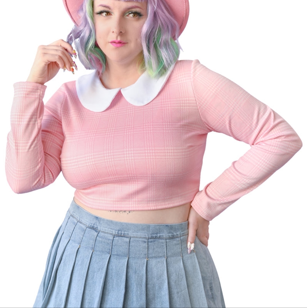 Cropped Pink Collard Top